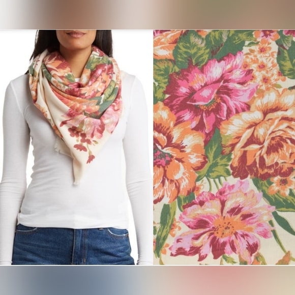 Sustainable beautiful 52"x52" floral scarf - Picture 1 of 13